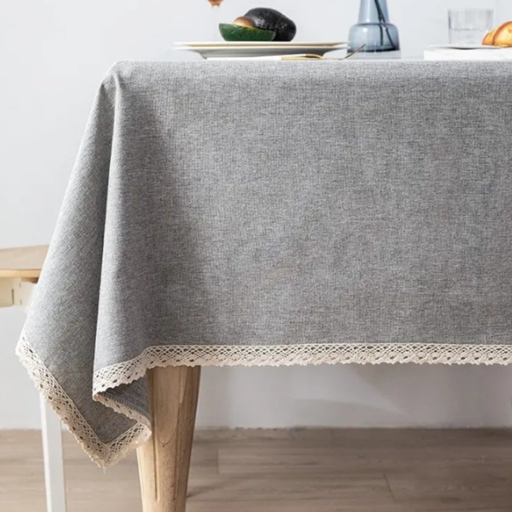 Cotton Linen Waterproof/Oilproof Lace Trim Table Cover